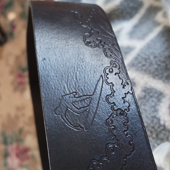 Bonded leather belt embellished buckle rhinestones rectangular brown silver M - Picture 5 of 8